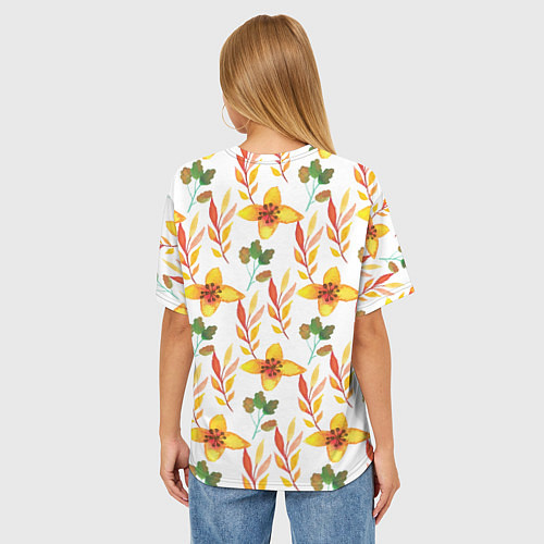 Женская футболка оверсайз Поляна цветов / 3D-принт – фото 4