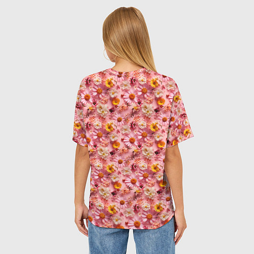 Женская футболка оверсайз Желтые белые и розовые цветы / 3D-принт – фото 4