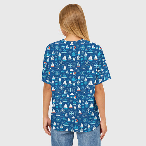 Женская футболка оверсайз Кораблики синий фон / 3D-принт – фото 4