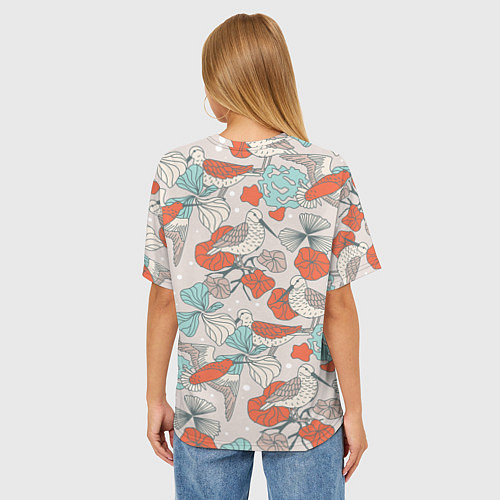 Женская футболка оверсайз Птички и маки / 3D-принт – фото 4