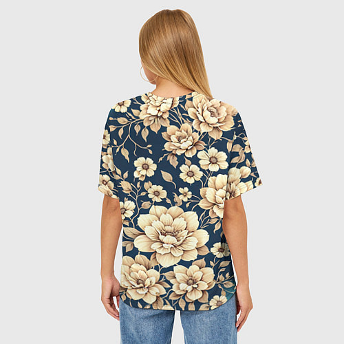 Женская футболка оверсайз Золотые цветы узор / 3D-принт – фото 4