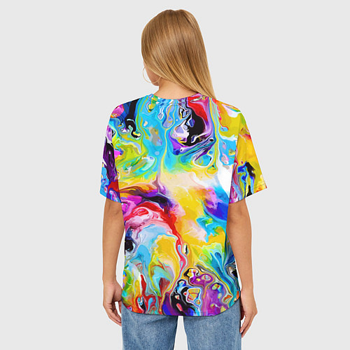 Женская футболка оверсайз Маскировка хамелеона на фоне ярких красок / 3D-принт – фото 4