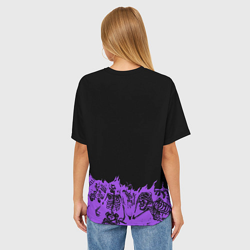 Женская футболка оверсайз Скелеты в неоновом огне / 3D-принт – фото 4
