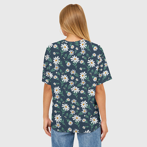 Женская футболка оверсайз Паттерн с ромашками / 3D-принт – фото 4