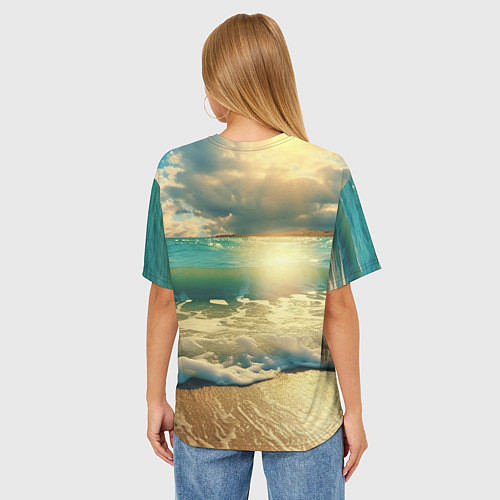Женская футболка оверсайз Карп на берегу пьет пиво / 3D-принт – фото 4