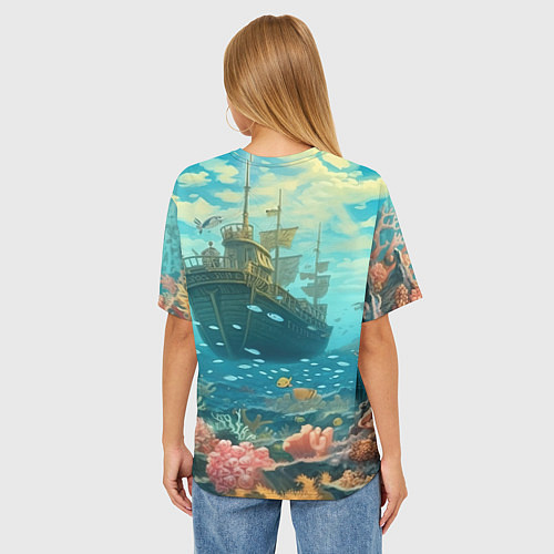 Женская футболка оверсайз Рыбка в озере / 3D-принт – фото 4