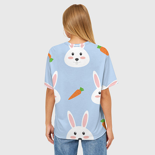 Женская футболка оверсайз Зайчики и морковки / 3D-принт – фото 4