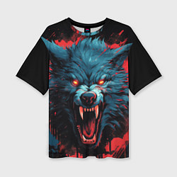 Футболка оверсайз женская Wolf black red, цвет: 3D-принт