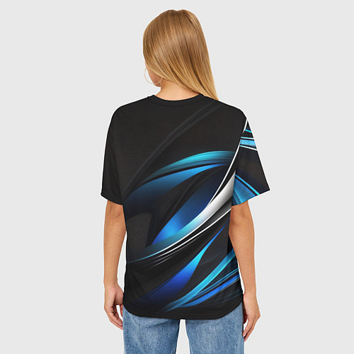 Женская футболка оверсайз Cyberpunk 2077 phantom liberty blue abstract / 3D-принт – фото 4