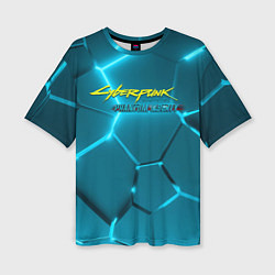 Женская футболка оверсайз Cyberpunk 2077 phantom liberty blue logo