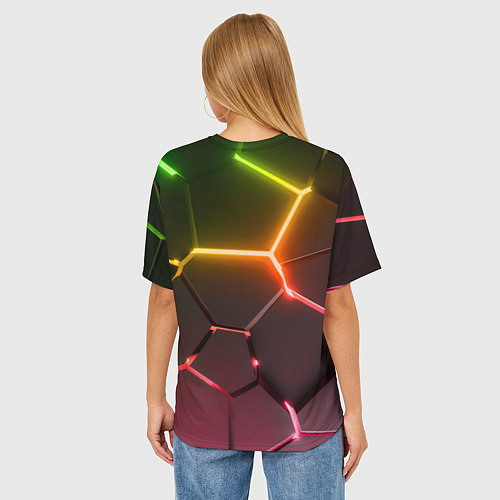 Женская футболка оверсайз Cyberpunk 2077 phantom liberty logo neon / 3D-принт – фото 4