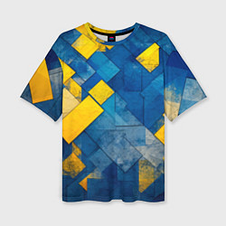Футболка оверсайз женская Синяя и жёлтая геометрия, цвет: 3D-принт