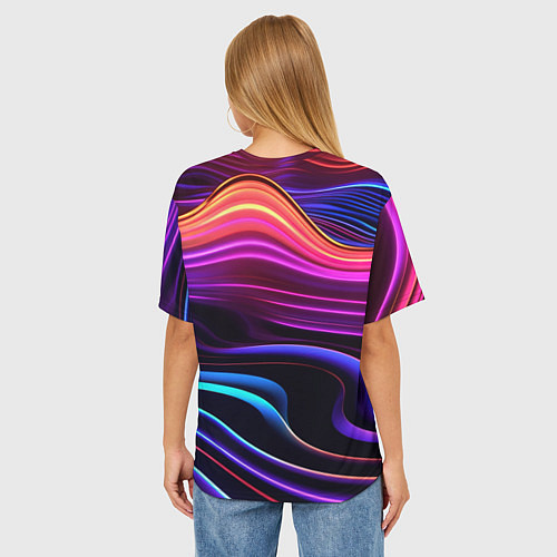 Женская футболка оверсайз Неоновые волны / 3D-принт – фото 4