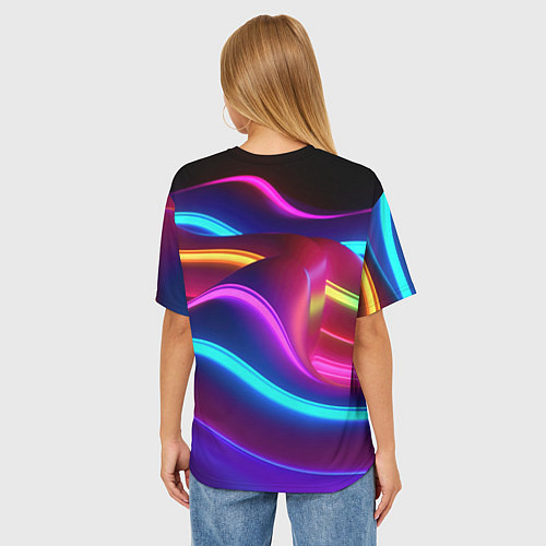 Женская футболка оверсайз Неоновые волны фиолетового оттенка / 3D-принт – фото 4