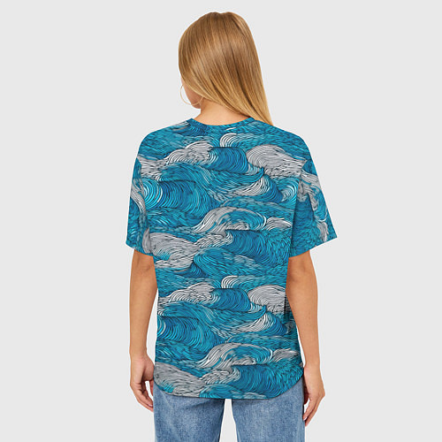 Женская футболка оверсайз Голубые и белые волны / 3D-принт – фото 4