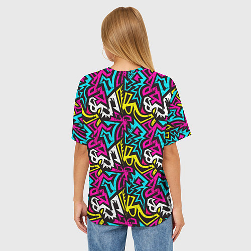 Женская футболка оверсайз Цветные зигзаги Colored zigzags / 3D-принт – фото 4