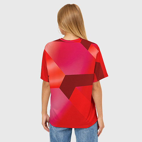 Женская футболка оверсайз Красная геометрия / 3D-принт – фото 4