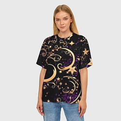 Футболка оверсайз женская Чёрный паттерн со звёздами и лунами, цвет: 3D-принт — фото 2