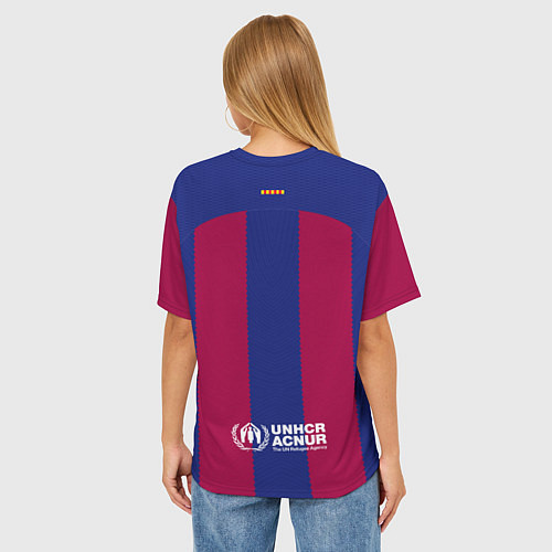 Женская футболка оверсайз ФК Барселона форма 2324 домашняя / 3D-принт – фото 4