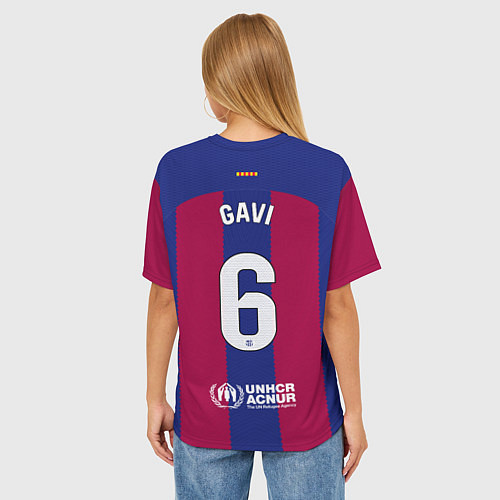 Женская футболка оверсайз Гави Барселона форма 2324 домашняя / 3D-принт – фото 4