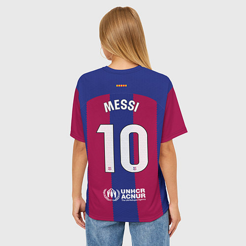Женская футболка оверсайз Лионель Месси Барселона форма 2324 домашняя / 3D-принт – фото 4