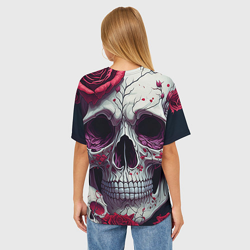 Женская футболка оверсайз Скелет и розы / 3D-принт – фото 4