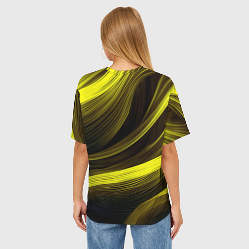 Женская футболка оверсайз Черные и желтые линии / 3D-принт – фото 4