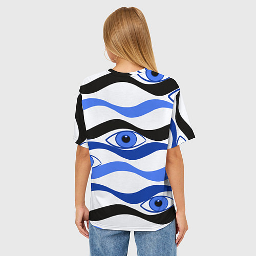 Женская футболка оверсайз Глазки плывущие в голубых волнах / 3D-принт – фото 4