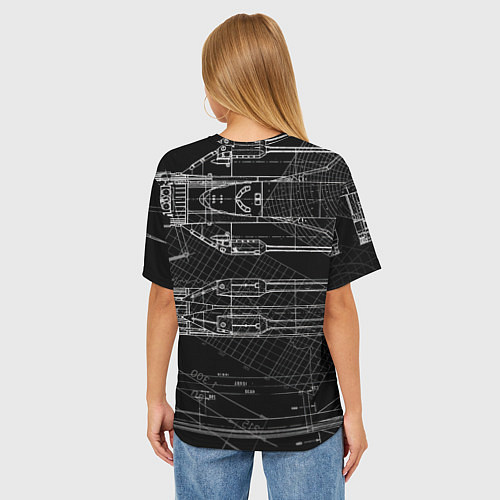 Женская футболка оверсайз Чертеж ракеты на чёрном фоне / 3D-принт – фото 4