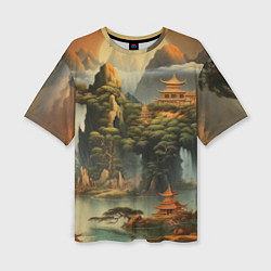 Женская футболка оверсайз Пейзаж в китайском стиле