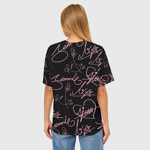 Женская футболка оверсайз Блэкпинк - розовые автографы / 3D-принт – фото 4