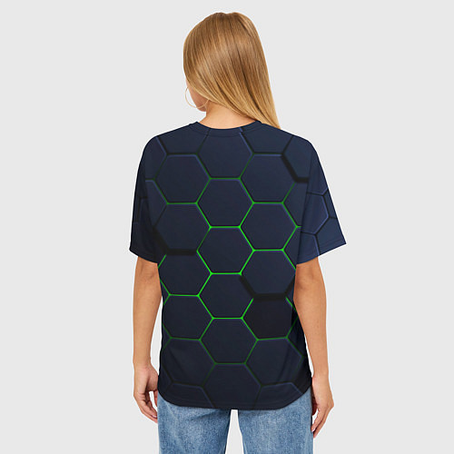 Женская футболка оверсайз Honeycombs green / 3D-принт – фото 4
