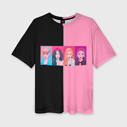 Футболка оверсайз женская Группа Black pink на черно-розовом фоне, цвет: 3D-принт