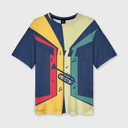 Футболка оверсайз женская Труба в разноцветных полосах Jazz music, цвет: 3D-принт