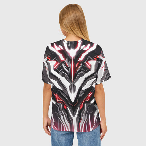 Женская футболка оверсайз Неоновая кибер броня красная / 3D-принт – фото 4