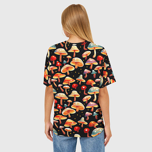 Женская футболка оверсайз Разноцветный грибной паттерн / 3D-принт – фото 4
