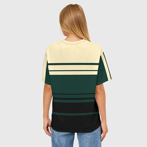 Женская футболка оверсайз Полосы зелёный / 3D-принт – фото 4
