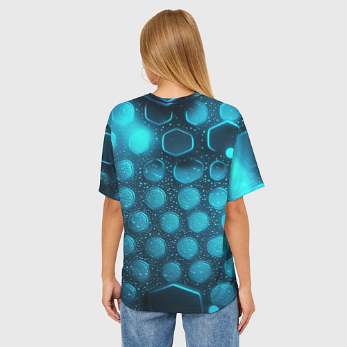 Женская футболка оверсайз Неоновые светящиеся плитки / 3D-принт – фото 4