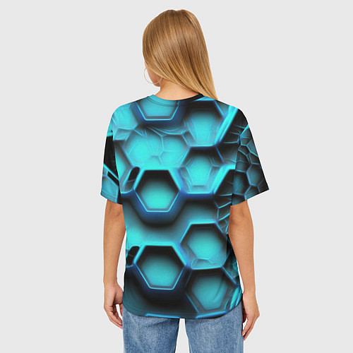 Женская футболка оверсайз Броня из неоновых плит / 3D-принт – фото 4