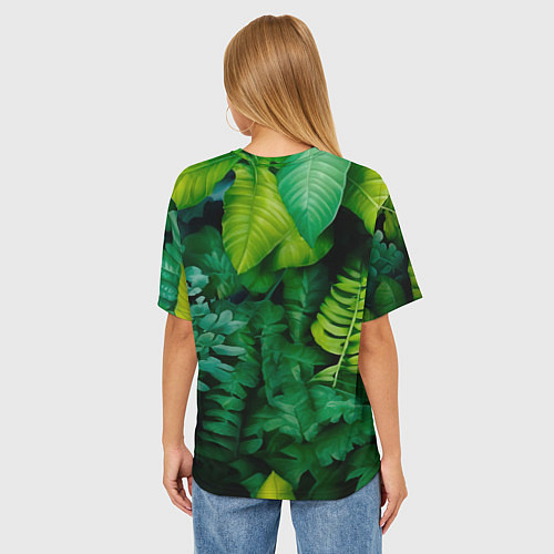 Женская футболка оверсайз Леопард в листьях / 3D-принт – фото 4