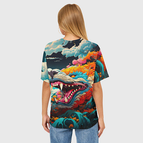 Женская футболка оверсайз Ребекка и дракон - Киберпанк аниме / 3D-принт – фото 4