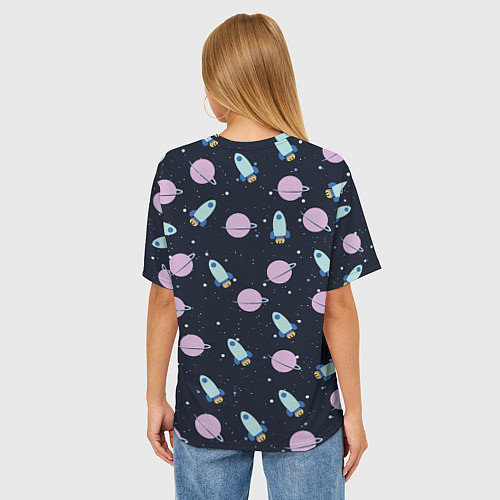 Женская футболка оверсайз Ракета и планета / 3D-принт – фото 4