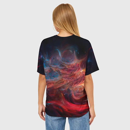 Женская футболка оверсайз Алая космическая роза - Нейросеть / 3D-принт – фото 4