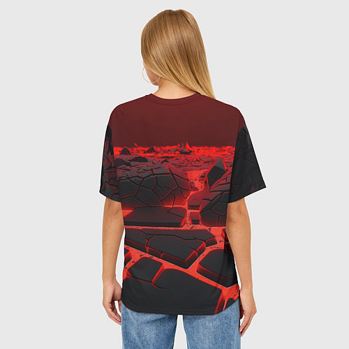 Женская футболка оверсайз CS GO red neon texture / 3D-принт – фото 4