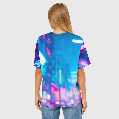 Женская футболка оверсайз Девушка в комбинезоне в неоновых тонах / 3D-принт – фото 4
