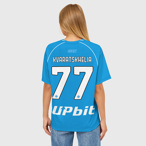 Женская футболка оверсайз Хвича Кварацхелия Наполи форма 2324 домашняя / 3D-принт – фото 4