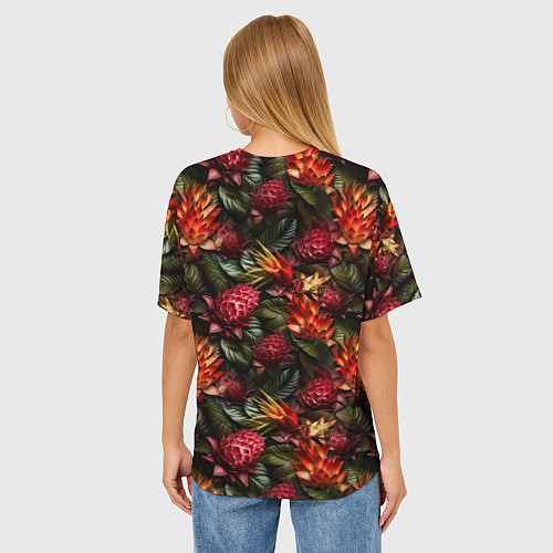 Женская футболка оверсайз Тропические цветы / 3D-принт – фото 4