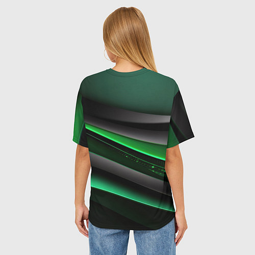 Женская футболка оверсайз Black green line / 3D-принт – фото 4