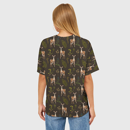 Женская футболка оверсайз Олени и растения / 3D-принт – фото 4