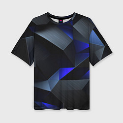 Женская футболка оверсайз Black blue abstract